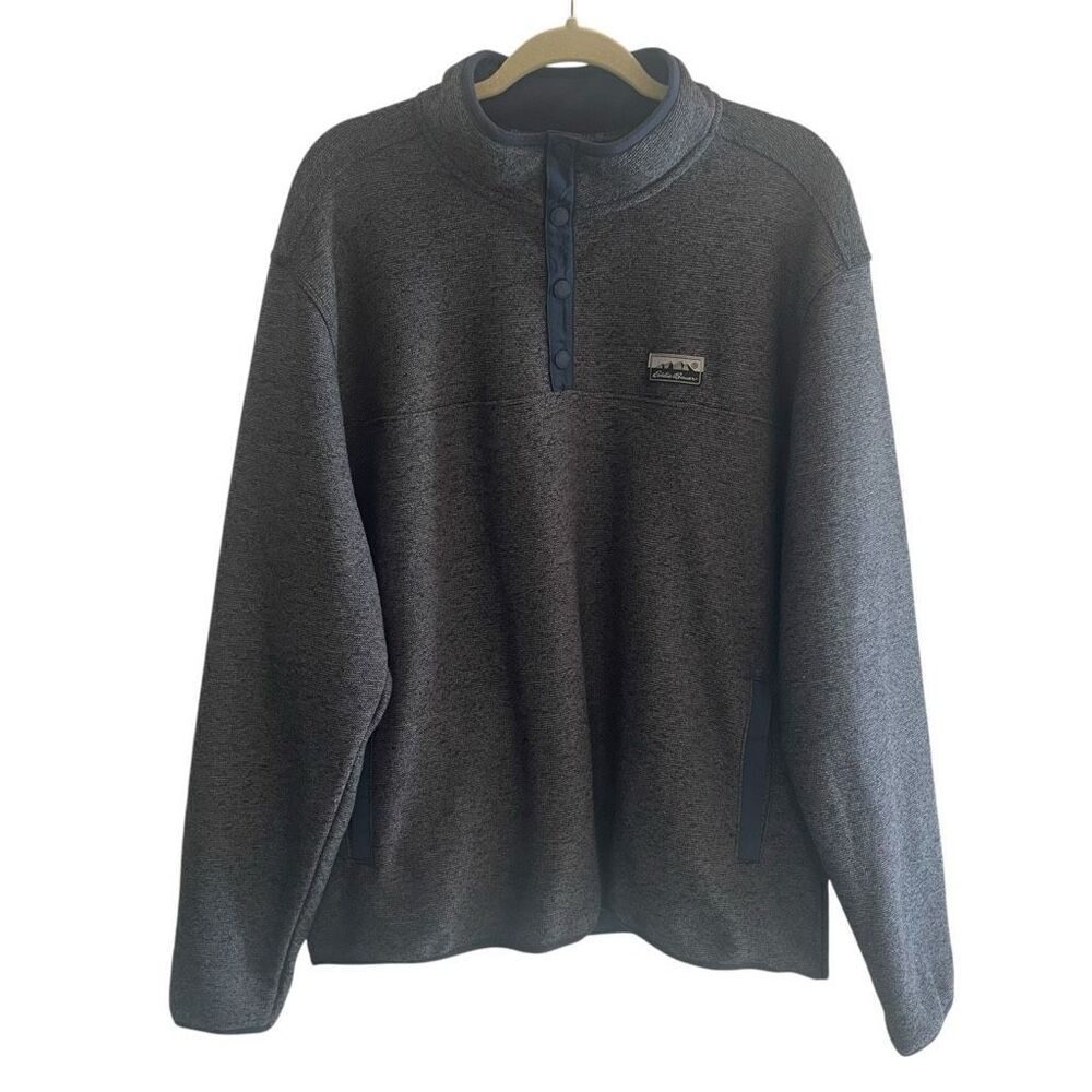 New Eddie Bauer Blue Sweater Fleece Knit Sweatshirt Men’s Size XL Pockets